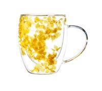 Azarton verre double paroi à motif floral, tasse à thé 350 ml/12 oz avec anse, tasse isotherme en verre borosilicate pour latte, boissons chaudes, espresso et cappuccino, jaune