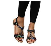 Azaz Sandales Femme Été Bohême Plates Bout Ouvert Confortables Chaussures Tongs De Plage Décontracté Mode Mules Respirantes Semelles Épaisses Compensées Claquette