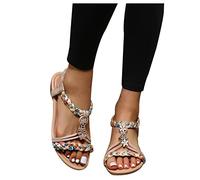 azaz Sandales Femme Été Sandales Femmes Bohême Plates Bout Ouvert Sandales Confortables Chaussures Tongs De Plage Décontracté Mode Mules Pour Femme Respirantes Semelles Épaisses Compensées Claquette