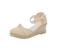 azaz Sandales Femme Été Confortable Sandales Compensées Mode Multiples Tressé Lin Chaussures Respirantes Bout Rond Fermé Sandales Décontractées Respirantes Semelles Épaisses Compensées Chaussons