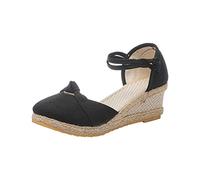 azaz Sandales Femme Été Confortable Sandales Compensées Mode Multiples Tressé Lin Chaussures Respirantes Bout Rond Fermé Sandales Décontractées Respirantes Semelles Épaisses Compensées Chaussons