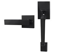 Azdele Ensemble de poignées de porte d'entrée avec levier de porte réversible pour droitiers et gauchers, poignée de porte extérieure monocylindre avec demi-levier inférieur, noir mat