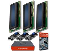 AZDelivery 3 x Module d'Affichage Bleu LCD HD44780 16x2 avec Interface I2C 2x16 Caractères de Couleur Blanche Compatible avec Arduino et Raspberry Pi incluant Un E-Book!