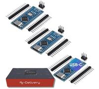 AZDelivery Lot de 3 cartes AZ-Nano V3 avec connecteur USB-C | Atmega CH340 Chip Atmega328 CH340 | Compatible avec Arduino, Arduino Pro Micro et Arduino Nano V3 | E-book inclus