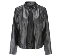AZDEWE Veste En Cuir Ajustée pour Femme, Veste En Cuir Bomber Courte Zippée, Veste Courte À Col Montant, Blazer De Motard