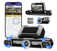 AZDOME 4-Canaux Dashcam Voiture, 360 degrés Camera Voiture Avant Arriere avec 128GB eMMC, 2.5K+3x1080P Caméra avec 5G WiFi GPS, Vision Nocturne IR, Contrôle Vocale, Mode Stationnement 24H (M660)