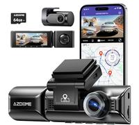 AZDOME Caméra embarquée pour voiture avant et arrière 4K + 1080P + 2,5 K avec WiFi 5,8 GHz, écran IPS 3,19", carte 64 Go, GPS, grand angle WDR, prise en charge de 256 Go max (M550 Pro-3CH)
