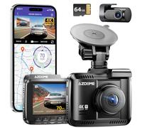 AZDOME GS63H Pro 4K Dashcam Voiture Avant Arrière, Caméra Embarquée WiFi 6 GPS avec Carte SD 64Go, 4K+1080P, Vision Nocturne WDR, Mode Parking 24H, G-Capteur, Enregistrement Boucle（Noir Mat）