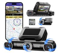 AZDOME M660 Dashcam 4 canaux 4K 360° pour voiture avec 128 Go eMMC, 2,5K + 3 x 1080P, Wi-Fi 5G, commande vocale, vision nocturne infrarouge avant et arrière, mode stationnement