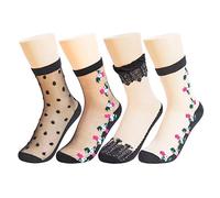Azeho 4 paires Chaussettes Femme Résille, Chaussettes en Dentelle Ultra-Fines, Chaussettes Courtes Élastiques Transparentes