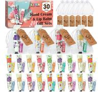 AZEN Lot de 30 ensembles de crème pour les mains et baume à lèvres en vrac avec sac en organza, carte de remerciement