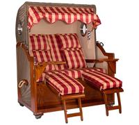 AZENCIA - Chaise de Plage 2 Places en Bois d’Acajou - Version Luxe XXL Tressage PE Anti-UV Rembourrage 12 cm Dossiers Inclinables 80° Coussins Amovibles & Accessoires Inclus - Premium