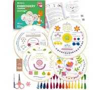 Kit de broderie pour débutants - Apprenez différents points, motifs simples avec instructions vidéo pour adultes et enfants (13 ans et plus) | Comprend des fils, un cercle en bambou, 4 motifs, aZenera
