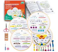 Azenera Kit de Broderie pour Débutants - Apprenez le point de croix et la broderie avec tutoriels vidéo | 4 motifs en tissu, fils, cercle en bambou, outils inclus (AZD200)
