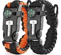 aZengear Bracelets de survie en paracorde (Lot de 2) allume-feu en silex et acier, sifflet, boussole, longueur de bracelet réglable pour camping, survie en pleine nature, kit d'urgence