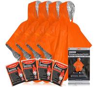 aZengear Poncho de Survie d'urgence (Lot de 4) Couverture Thermique en Mylar pour rétention de la Chaleur et de la Pluie | Réversible avec Capuche | Imperméable, Coupe-Vent, Portable