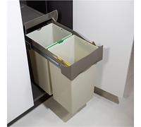 AZERODESIGN - Poubelle de cuisine - Poubelle de recyclage - 2 compartiments de 7L - Module 30 cm - 40 x 45 x 25,5 cm - Système de guides amovibles en acier - Fixation inférieure - Matériau plastique