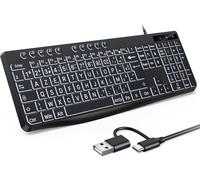 AZERTY Backlit Keyboard,Wired Keyboard with Large Keys and Numeric Keypad,Easy to Read Keyboard Compatible with Windows PC for Visually Impaired,Seniors,Children,Office and Use