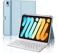 AZERTY Detachable Bluetooth Keyboard Case for iPad Mini 7 (A17 Pro) 2024/ Mini 6 8.3 Inch, Sky Blue