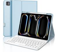 AZERTY French Keyboard Case for iPad Pro 11 Inch (M4) 2024 ¿ iPad Pro 11 Inch Case with Pen Slot, Detachable Wireless Bluetooth Keyboard, Light Blue