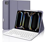 AZERTY French Keyboard Case for iPad Pro 11 Inch (M4) 2024 - iPad Pro 11 Inch Case with Pen Slot, Detachable Wireless Bluetooth Keyboard, Lavender
