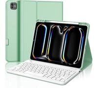 AZERTY French Keyboard Case for iPad Pro 11 Inch (M4) 2024 - iPad Pro 11 Inch Case with Pen Slot, Detachable Wireless Bluetooth Keyboard, Light Green