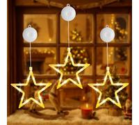 Azhien Lot de 3 étoiles LED - Décoration de Noël - 10 LED - Éclairage de Noël intérieur - Avec minuterie - Blanc chaud - Pour fenêtre, décoration de Noël, balcon, fête, mariage