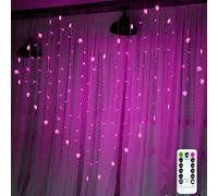 AZHU LED Window Curtain Icicle String Lights, 124 LED 2m x 1.5m Fairy Curtain Light Heart-Shaped Chandelier Remote Control/Power by Batteries or for Party Bedroom Wedding Decorate (Pink)