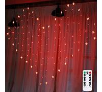 AZHU LED Window Curtain Icicle String Lights, 124 LED 2m x 1.5m Fairy Curtain Light Heart-Shaped Chandelier Remote Control/Power by Batteries or for Party Bedroom Wedding Decorate (Red)
