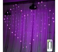 AZHU LED Window Curtain Icicle String Lights, 124 LED 2m x 1.5m Fairy Curtain Light Heart-Shaped Chandelier Remote Control/Power by Batteries or for Party Bedroom Wedding Decorate (Purple)