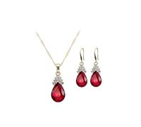 AZIDWERYQ 1 ensemble de pendentifs en forme de larme pour femmes, cristaux zircone rouges, collier, boucles d'oreilles pendantes, ensemble bijoux pour mariage, anniversaire, bal fin d'année (rouge)