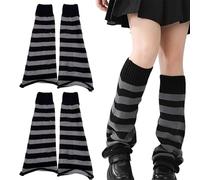 AZIDWERYQ 2 paires de jambières en tricot à rayures noires et grises Baggy pour filles Halloween fête de Noël hiver Y2k