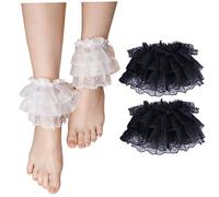 AZIDWERYQ 2 paires de manchettes à volants pour femmes, jambières courtes en dentelle extensible, chaussettes, manchettes, accessoires Lolita, blanc +, blanches