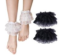 AZIDWERYQ 2 paires de manchettes à volants pour femmes, jambières courtes en dentelle extensible, chaussettes, manchettes, accessoires Lolita, blanc +, blanches
