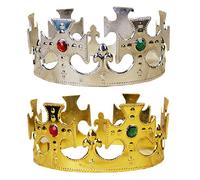 AZIDWERYQ 2pcs King and Queen Crown Set Adjustable Gold Queen & King Crown Lightweight Plastic Royal Costume accessoires pour fête d'anniversaire Gold & Silver Crowns pour hommes