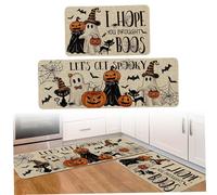 AZIDWERYQ 2pcs / Set Halloween Kitchen Mat, fantômes fantômes et Citrouille Halloween Tapis de Cuisine en Polyester Tapis Set Washable Comfort Debout pour Sol