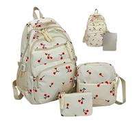 AZIDWERYQ 3PCS / Set Cherry Backpack for Girls, Band Capace Nylon Cherry Bookbag avec sac de messager et petite pochette esthétique Day Pack Cute Rucksack, White Bookbag