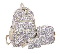 AZIDWERYQ 3PCS / Set Flower Sac à Dos pour Les Filles, Sac à Dos de Fleurs Kawaii avec 2 Petits Sacs, Pack de Jour matelassé esthétique pour l'école, Voyager, Camping Coquette