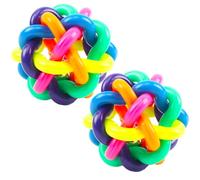 AZIDWERYQ Balle en Caoutchouc pour Chien avec Cloche Arc-en-Ciel Jouet tissé Gonflable Balle à mâcher pour Chiots agressifs Dentition Nettoyage Formation Jouer 8 cm 2 pièces Jouet tissé Gonflable