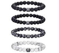 AZIDWERYQ Bracelet en pierre de lave 4 pièces perles extensibles réglables Bracelet en pierre naturelle pour hommes femmes naturel
