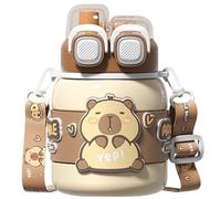 AZIDWERYQ Capybara Bouteille d'eau avec paille 660 ml Bouteille d'eau isolée en acier inoxydable Portable Mignon Gobelet avec sangle pour l'école, le bureau, les voyages isolés