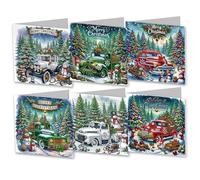 AZIDWERYQ Cartes de noël artistiques en diamant, bricolage, voiture, bonhomme de neige, arbre noël, Kit d'art en diamant pour adultes et enfants, carte vœux 3D pour fête, 6 pièces