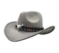 AZIDWERYQ Chapeau de Cowboy, Chapeau de Cowgirl Respirant à Large Bord en Feutre avec Large Ceinture Décor Unisexe Gris Cowboy Western pour Un Usage Quotidien, Cosplay, Fête Marron