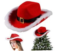 AZIDWERYQ Chapeau de Noël drôle cowboy santa chapeau avec bord incurvé et bords à fourrure blanc cowboy santa avec sangle de menton