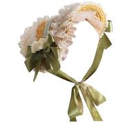 AZIDWERYQ Chapeaux victoriens pour femmes, bonnet victorien réglable avec nœuds verts et décor en dentelle blanche, chapeau Lolita avec sangle pour costume de fête de thé, chapeau Renaissance