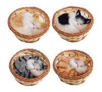 AZIDWERYQ Chat, 4 pièces Mini Jouets de Chat pour Enfants, Dormir dans Un Panier Jouet de Sieste avec des Sons miaulement pour Bureau Jouet à Main pour Enfants garçons Filles Sieste