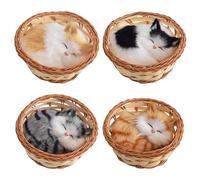 AZIDWERYQ Chat, 4 pièces Mini Jouets de Chat pour Enfants, Dormir dans Un Panier Jouet de Sieste avec des Sons miaulement pour Bureau Jouet à Main pour Enfants garçons Filles Sieste