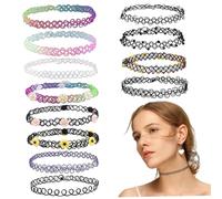 AZIDWERYQ Collier Ras du Cou pour Femme 12 Pièces Couleurs et Styles Assortis Collier Ras du Cou Élastique Gothique et Vintage Bijoux Tissés pour Fête, Carnaval