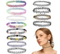 AZIDWERYQ Collier Ras du Cou pour Femme 12 Pièces Couleurs et Styles Assortis Collier Ras du Cou Élastique Gothique et Vintage Bijoux Tissés pour Fête, Carnaval