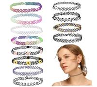 AZIDWERYQ Collier ras du cou pour femme, 12 pièces de couleurs et de styles assortis, collier ras du cou élastique, bijoux gothiques et vintage tissés pour fête, bijoux gothiques carnaval